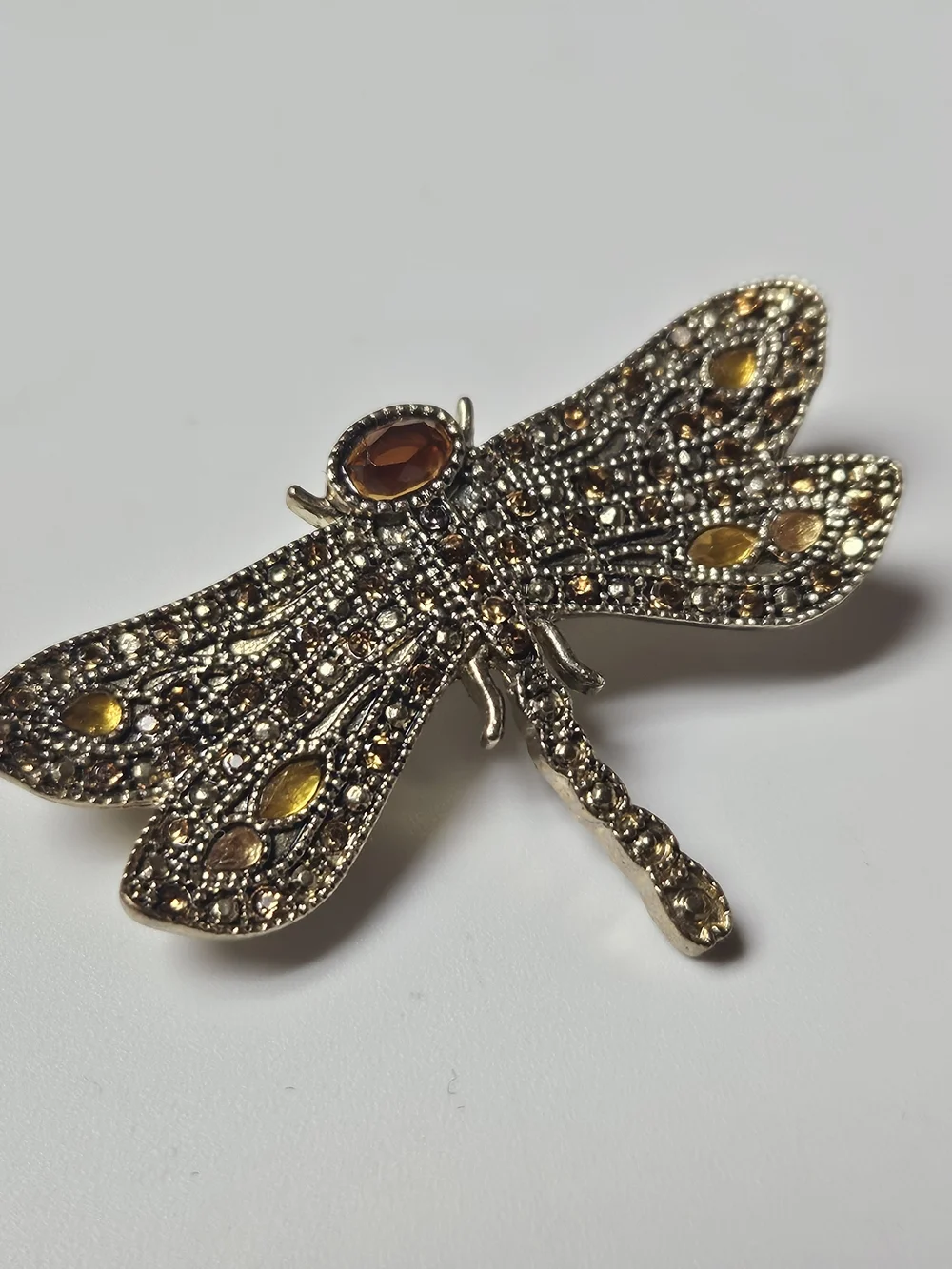 Monet Dragonfly Brooch with Amber and Yellow Accents